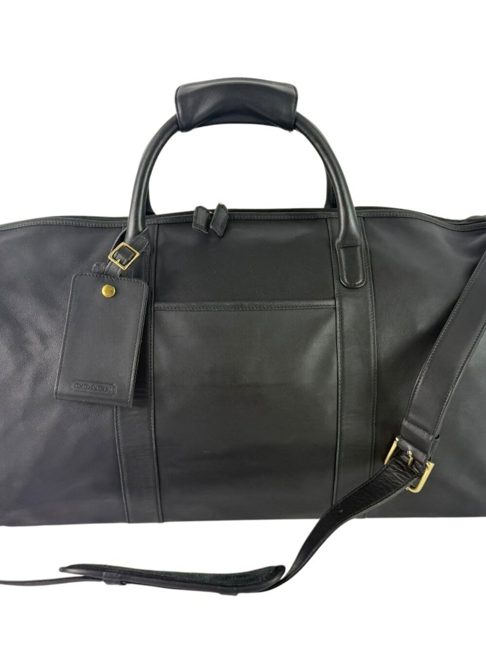 COACH 0596 Black Leather Boston Duffle Weekender Travel Bag